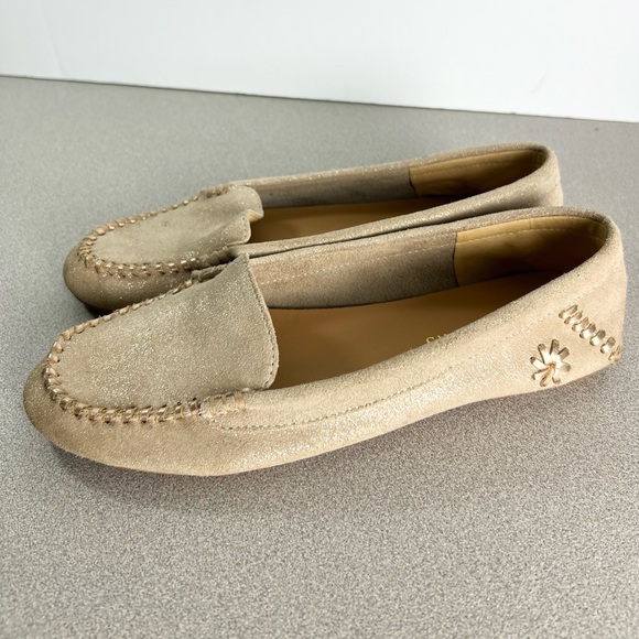 Jack Rogers Millie Suede Leather Moccasin Loafers 8 M Metallic Gold Flats - Picture 1 of 11
